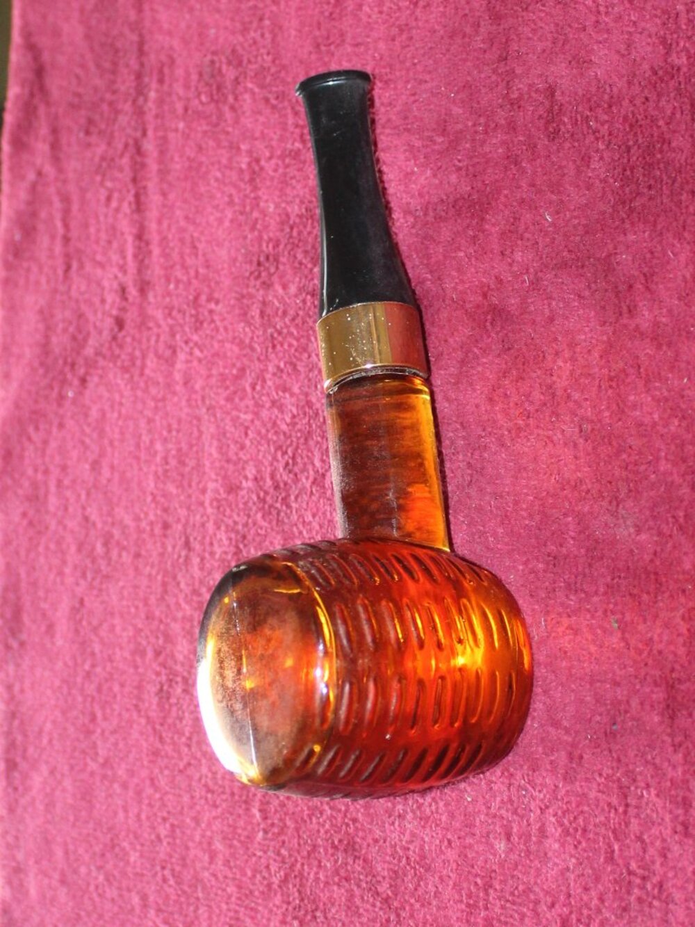 Vintage Avon Corn Cob Pipe decanter made of amber glass w/plastic stem